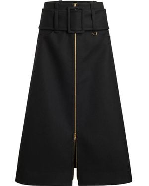 Patou Zip-Front Belted Midi Skirt - Black
