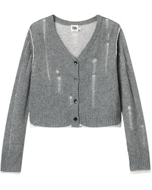 B+ AB Distressed-Details V-Neck Cardigan - Gray