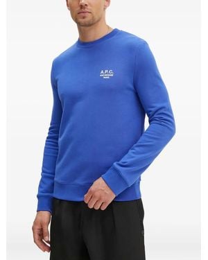 A.P.C. Logo-Embroidered Crew-Neck Sweatshirt - Blue