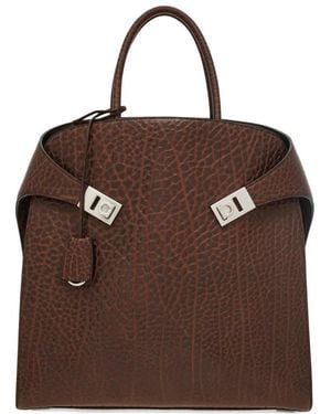 Ferragamo Borsa Tote Hug Con Fibbia Gancini - Marrone