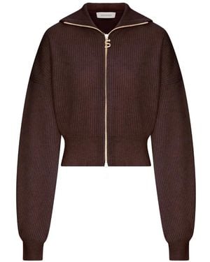 Sportmax Zip-Up Hooded Cardigan - Brown
