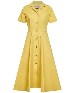 Blanca Vita Button-Up Bowling-Collar Dress - Yellow
