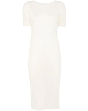 Pleats Please Issey Miyake Kleid Mit Falten - Weiß