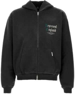 Represent Slate Logo-Print Zip-Up Hoodie - Black