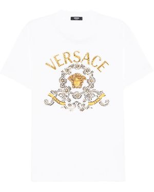Versace Embroidered Cotton-Jersey Slim T-Shirt - White