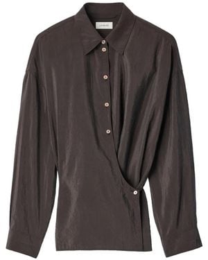 Lemaire Camisa De Seda Con Cuello Recto Y Detalle Retorcido - Gris