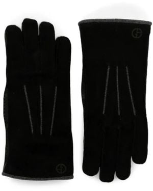 Giorgio Armani Logo-Print Suede Gloves - Black