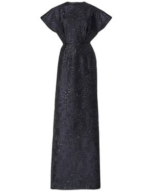 Carolina Herrera Floral Lurex Jacquard Fan-Bodice Gown - Blue