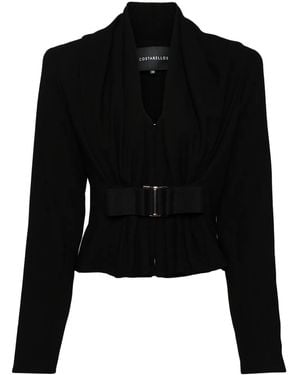 Costarellos Crepe Wool Cropped Jacket - Black