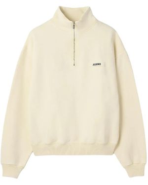 Jacquemus Sudadera Gros Grain Con Parche Del Logo Y Media Cremallera - Blanco