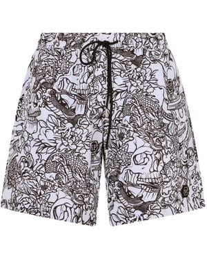 Philipp Plein Swimming Shorts Skull All-Over - White