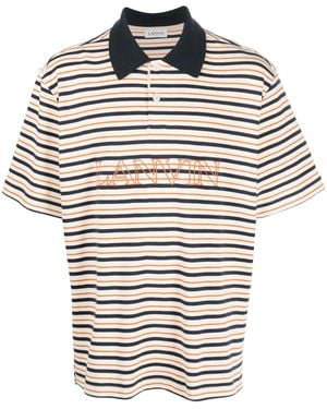 Lanvin Logo-Embroidered Striped Polo Shirt - Grey