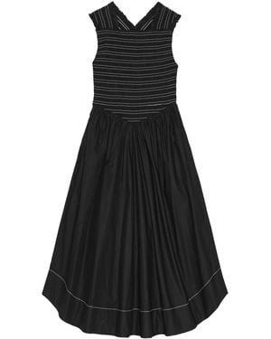 Ganni Washed Stretch Cotton Smock Midi Straps Dress - Black