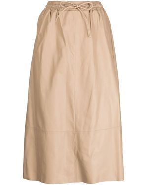 Yves Salomon Leather Flared Skirt - Natural
