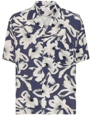 Laneus Floral-Print Shirt - Blue