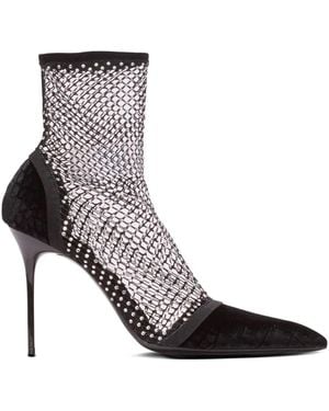 Balmain Rhinestone-Embellished Mesh Ankle Boots - Black