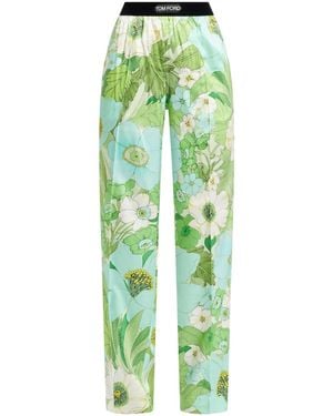 Tom Ford Logo-Waistband Floral-Print Pants - Green