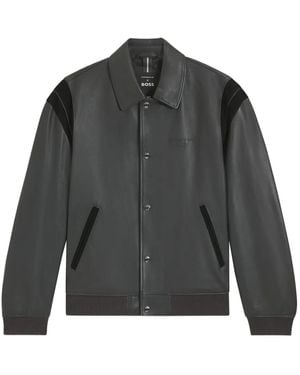 BOSS Veste Bomber En Cuir - Gris