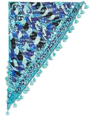 PUCCI Écharpe À Ornements Miroirs Et Bords Frangés - Blue