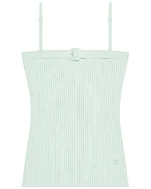 Courreges Ribbed Knit Top With Square Neckline And Buckle Detail - Green