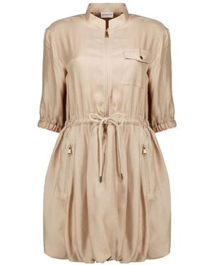 Moncler Silk Twill Mini Shirt Dress - Natural