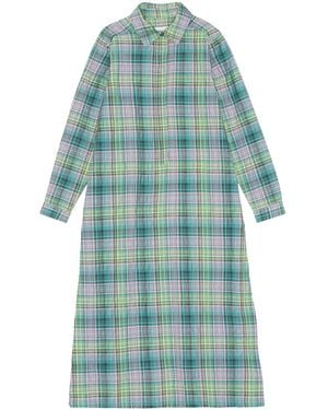 Ganni Check-Pattern Seersucker Shirt Dress - Blue