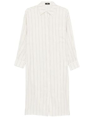 ELEH Striped-Pattern Chest-Pocket Midi Shirt Dress - White
