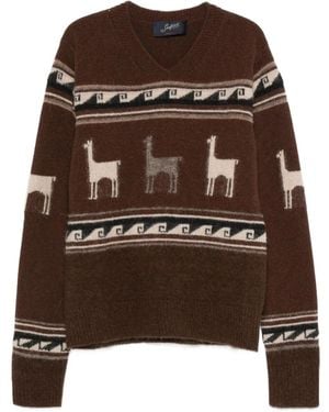 The Seafarer V-Ausschnitt-Pullover mit Lamamuster - Braun