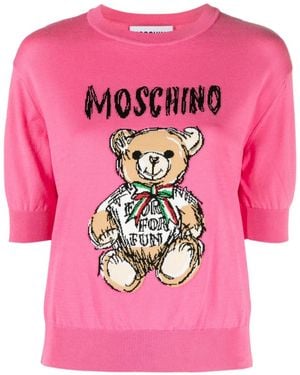 Moschino Teddy Bear-Intarsia Cropped Jumper - Pink