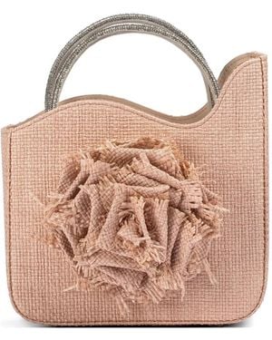 Le Silla Small Rose Fringed Flower Tote Bag - Pink