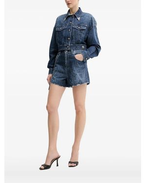 Versace Jeans Couture Metallic-Print Denim Jacket - Blue