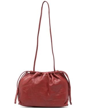 Soeur Suzette Drawstring Leather Shoulder Bag - Red