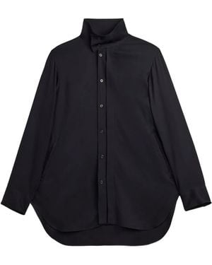 Y-3 High-Neck Curved-Hem Shirt - Blue