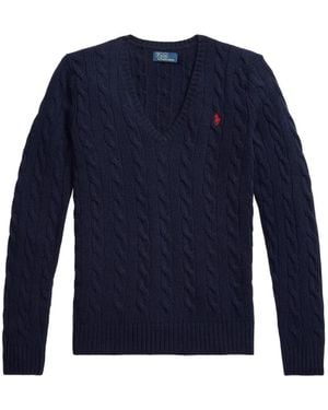 Polo Ralph Lauren Cable-Knit V-Neck Jumper With Chest Embroidery - Blue