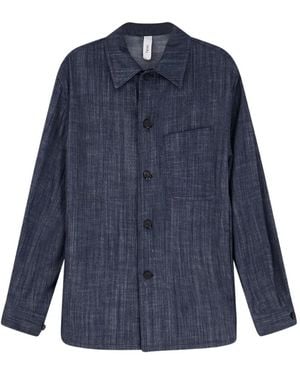 Hevò Bari Patch-Pocket Long-Sleeve Shirt Jacket - Blue