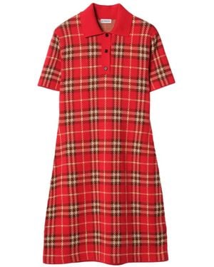 Burberry Check Polo Shirt Dress - Red