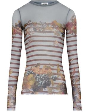 Jean Paul Gaultier Fitted Long-Sleeve Top With Floral - Grey