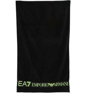 Emporio Armani Serviette De Plage À Logo En Intarsia - Black