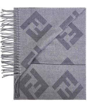 Fendi Macro Motif Fringed Scarf - Grey
