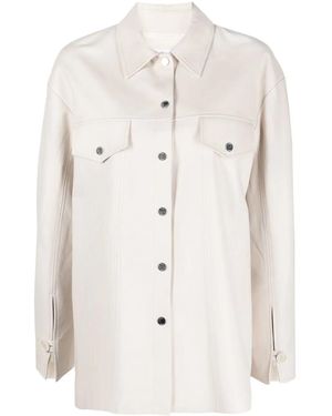 DROMe Logo-buttons Leather Shirt Jacket - Natural