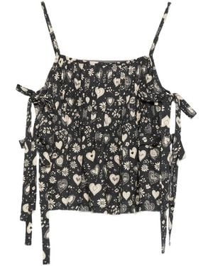 R13 Top Con Motivo Floral - Negro