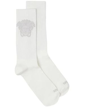 Versace Jacquard Cotton Ribbed Socks - White