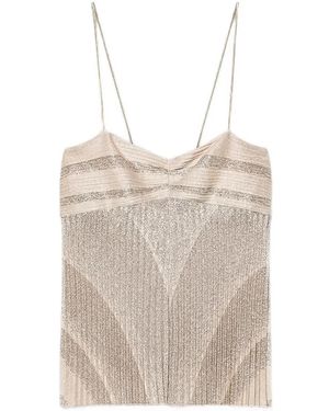 forte_forte Rising Sun Plissé Metallic-Effect Top - White