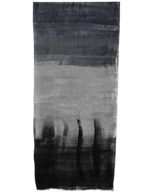 Avant Toi Abstract-Print Frayed Scarf - Grey