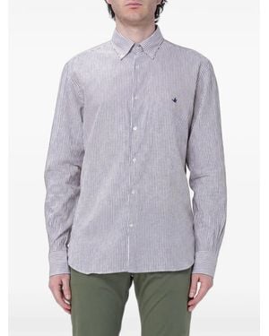 Brooksfield Chemise Rayée À Logo Brodé - Grey