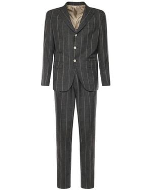 Eleventy Striped Suit - Black