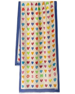Moschino Heart-Print Logo-Lettering Scarf - White