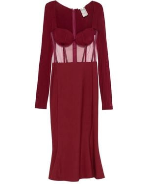 Nensi Dojaka Mesh-Panel Midi Dress - Red