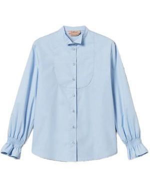 Twinset Poplin Shirt With Ruffles - Blue