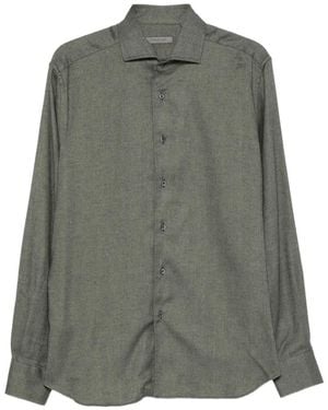 Corneliani Camisa Con Motivo De Espiga De Manga Larga - Verde